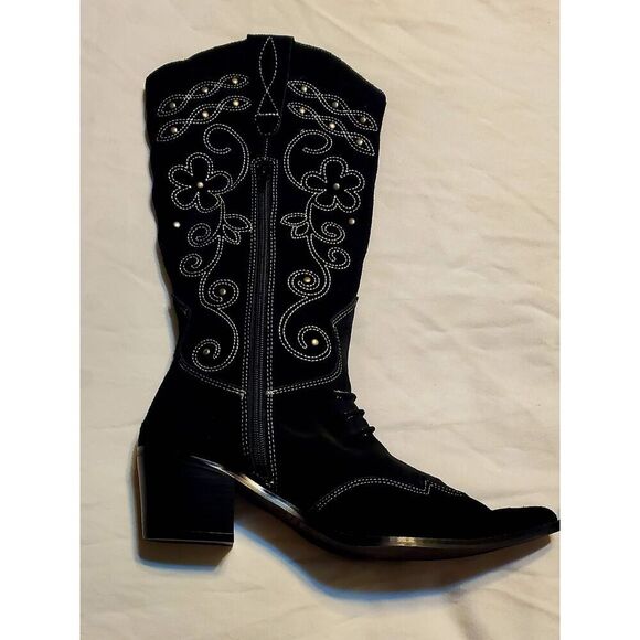 WOMENS EMBELLISHED SUEDE WESTERN STYLE BOOTS - Picture 11 of 12